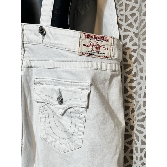 TRUE RELIGION Ripped Frayed Hem Jean Denim Overalls Sz M - Picture 13 of 14